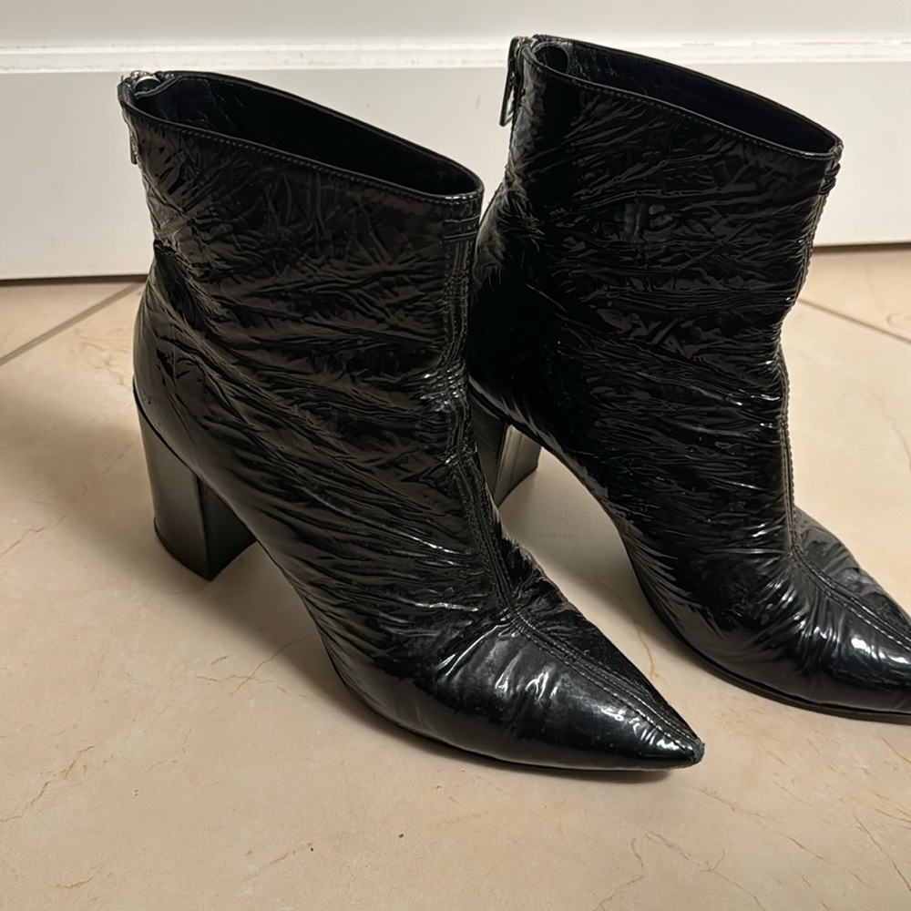 Zadig & Voltaire Black Patent Leather Pointed Toe Ankle Boots